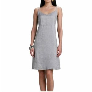 Eileen Fisher women’s metallic gray linen slip on midi dress casual modest M